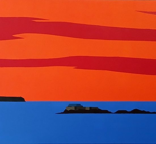 Ile Harbour et la cap Frehel au soleil couchant 100x50